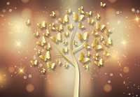 Флізелінові фотошпалери з метеликами фото 312x219 см Золоте дерево на барвистий фон (10061VEXXL) +клей - вид 1 мініатюра