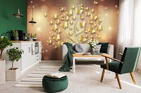 Флизелиновые 3д фотообои абстракция на стену Дерево и Золотые Бабочки (10061V)+клей