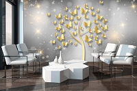 Искусство флизелиновые фотообои 368x254 см Золотое дерево на темно сером фоне (10062V8) +клей