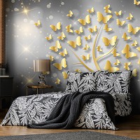 Флизелиновые фотообои абстракция 368x280 см Золотое дерево на темно сером фоне (10062V10) +клей