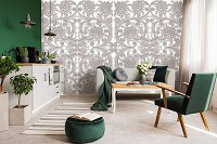 Флизелиновые фотообои цветы 368x254 см Узоры в серой цветовой гаме на белом фоне (10065V8) +клей - вид 6 миниатюра