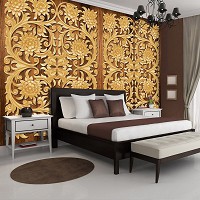 Флизелиновые фотообои с рисунком 368x280 см Деревянный рельеф в узорах на темном фоне (10066V10) +клей