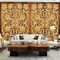 Флизелиновые фотообои 416x254 см Деревянный рельеф в узорах на темном фоне (10066VEXXXL) +клей