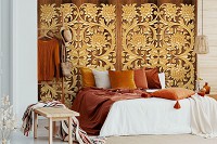 Флизелиновые фотообои с рисунком доски 416x290 см Деревянный рельеф в узорах на темном фоне (10066VEXXXXL) +клей