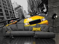 Флизелиновые 3д фотообои город на стену 312x219 см Желтое такси в Нью-Йорке (10069VEXXL)+клей