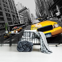 Флизелиновые 3д фотообои машины 416x254 см Желтое такси в Нью-Йорке (10069VEXXXL)+клей