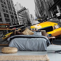 Флизелиновые фотообои 3д город 254x184 см Желтое такси в Нью-Йорке (10069V4)+клей