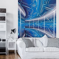 3д флизелиновые фотообои 184x254 см Синий коридор Абстракция Геометрический Туннель(10073V4A)+клей