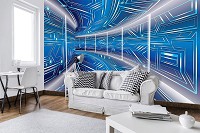Флизелиновые фотообои с геометрическим рисунком Синий коридор Абстракция 3D Туннель (10073V)+клей