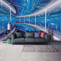 Флізелінові фотошпалери 3д геометрія 368x280 см Модерний тунель у синьому кольорі (10073V10) +клей - вид 10 мініатюра