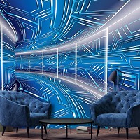 Флизелиновые фотообои 3д геометрия 368x280 см Модерный туннель в синем цвете (10073V10) +клей