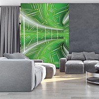 Флизелиновые фотообои абстрактные 206x275 см Зеленый коридор 3D Геометрический Туннель (10074VEA)+клей