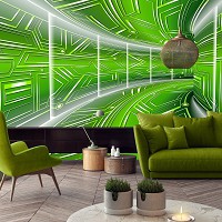 Три де флизелиновые 3д фотообои 312x219 см Модерный туннель в зеленом цвете (10074VEXXL) +клей