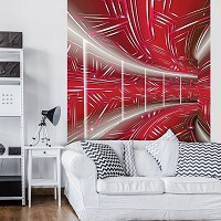 Флизелиновые фотообои 3 д 206x275 см Красный коридор Геометрический Туннель (10075VEA)+клей