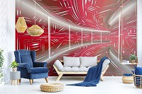 Флизелиновые 3д фотообои геометрический узор 368x280 см Модерный туннель в красном цвете (10075V10) +клей