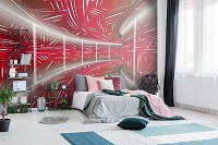 Современные флизелиновые фотообои на стену Красный коридор 3D Геометрический Туннель (10075V)+клей