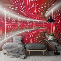 Флизелиновые 3д фотообои с геометрическими фигурами 312x219 см Модерный туннель в красном цвете (10075VEXXL) +клей