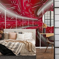 Флизелиновые 3д фотообои на стену 416x254 см Модерный туннель в красном цвете (10075VEXXXL) +клей
