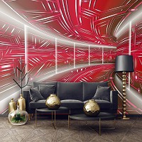 Флизелиновые 3д фотообои абстракция 416x290 см Модерный туннель в красном цвете (10075VEXXXXL) +клей