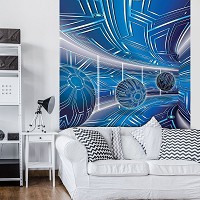 Флизелиновые фотообои абстракция 206x275 см Синий коридор с шарами 3D Геометрический Туннель (10076VEA)+клей - вид 5 миниатюра