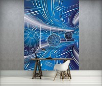 Флизелиновые фотообои 3d абстракция 184x254 см Синий коридор с шарами Геометрический Туннель (10076V4A)+клей