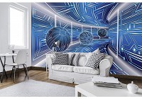 Флизелиновые 3д фотообои абстракция в интерьере 368x280 см Модерный туннель в синем цвете с шарами (10076V10) +клей