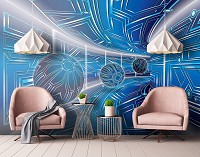 Флизелиновые 3д фотообои круги 368x254 см Модерный туннель в синем цвете с шарами (10076V8) +клей