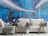 Абстракция флизелиновые фотообои 254x184 см Синий коридор с шарами 3D Геометрический Туннель (10076V4)+клей