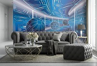 Флизелиновые фотообои 3д круги 416x254 см Модерный туннель в синем цвете с шарами (10076VEXXXL) +клей
