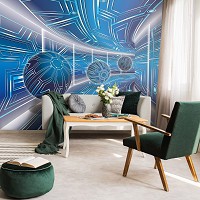 3d флизелиновые фотообои 416x290 см Модерный туннель в синем цвете с шарами (10076VEXXXXL) +клей