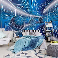 Абстракція флізелінові фотошпалери 254x184 см Синій коридор з кульками 3D Геометричний Тунель (10076V4)+клей - вид 9 мініатюра