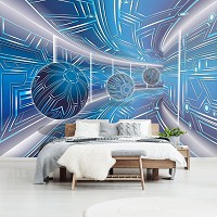 Абстракція флізелінові фотошпалери 254x184 см Синій коридор з кульками 3D Геометричний Тунель (10076V4)+клей - вид 10 мініатюра
