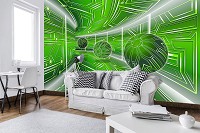 3д флизелиновые фотообои 368x280 см Модерный туннель в зеленом цвете с шарами (10077V10) +клей