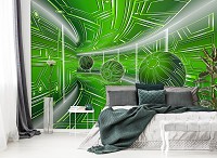 Флизелиновые 3д фотообои на стену 312x219 см Модерный туннель в зеленом цвете с шарами (10077VEXXL) +клей