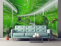 Флизелиновые фотообои 416x254 см 3д Модерный туннель в зеленом цвете с шарами (10077VEXXXL) +клей