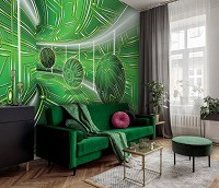 3d флизелиновые фотообои 416x290 см Модерный туннель в зеленом цвете с шарами (10077VEXXXXL) +клей