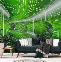 Абстракция флизелиновые фотообои на стену Зеленый коридор с шарами 3D Геометрический Туннель (10077V)+клей