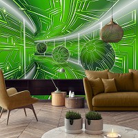 Флизелиновые фотообои геометрия 3D Туннель 254x184 см Зеленый коридор с шарами (10077V4)+клей