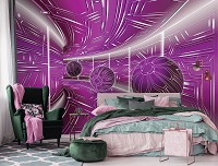 Геометрические флизелиновые фотообои 3D Туннель 254x184 см Розовый коридор с шарами (10078V4)+клей