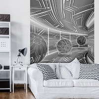 Флизелиновые фотообои геометрия коридор 184x254 см 3D серый туннель со сферами (10079V4A)+клей