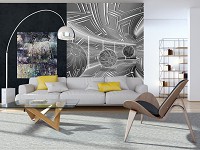 Флизелиновые фотообои геометрический узор 206x275 см коридор 3D серый туннель со сферами (10079VEA)+клей