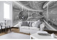 3д флизелиновые фотообои фото 312x219 см Модерный туннель в сером цвете с шарами (10079VEXXL) +клей