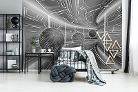 Флизелиновые 3д фотообои с геометрическим рисунком 416x290 см Модерный туннель в сером цвете с шарами (10079VEXXXXL) +клей