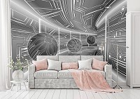 3д флизелиновые фотообои на стену 368x280 см Модерный туннель в сером цвете с шарами (10079V10) +клей