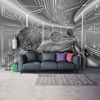3д флизелиновые фотообои серый туннель со сферами Геометрический коридор (10079V)+клей