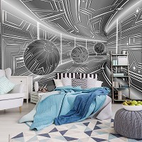 Флизелиновые 3д фотообои геометрия 368x254 см Модерный туннель в сером цвете с шарами (10079V8) +клей