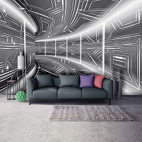 Флизелиновые фотообои абстракция 254x184 см Графитовый коридор 3D Геометрический туннель (10080V4)+клей
