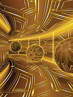 Флизелиновые фотообои 3д круги Геометрический туннель 206x275 см Желтый коридор с шарами (10081VEA)+клей - вид 1 миниатюра