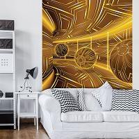 Абстрактные флизелиновые фотообои 184x254 см Желтый коридор с шарами 3D Геометрический туннель (10081V4A)+клей