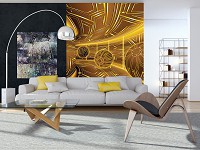 Флизелиновые фотообои 3д круги Геометрический туннель 206x275 см Желтый коридор с шарами (10081VEA)+клей